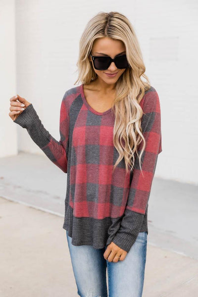 Call This Love Home Red Plaid Blouse