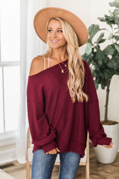 Can't Hide My Feelings Burgundy Pullover