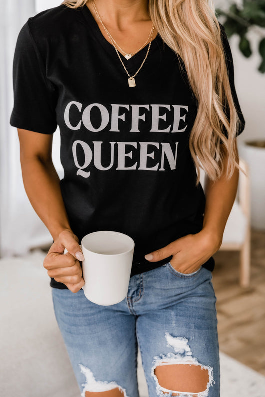 Coffee Queen V-Neck Black Graphic Tee
