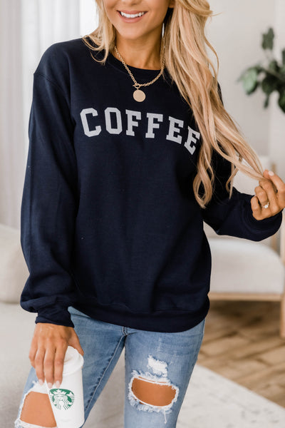 Coffee Varsity Graphic Navy Sweatshirt