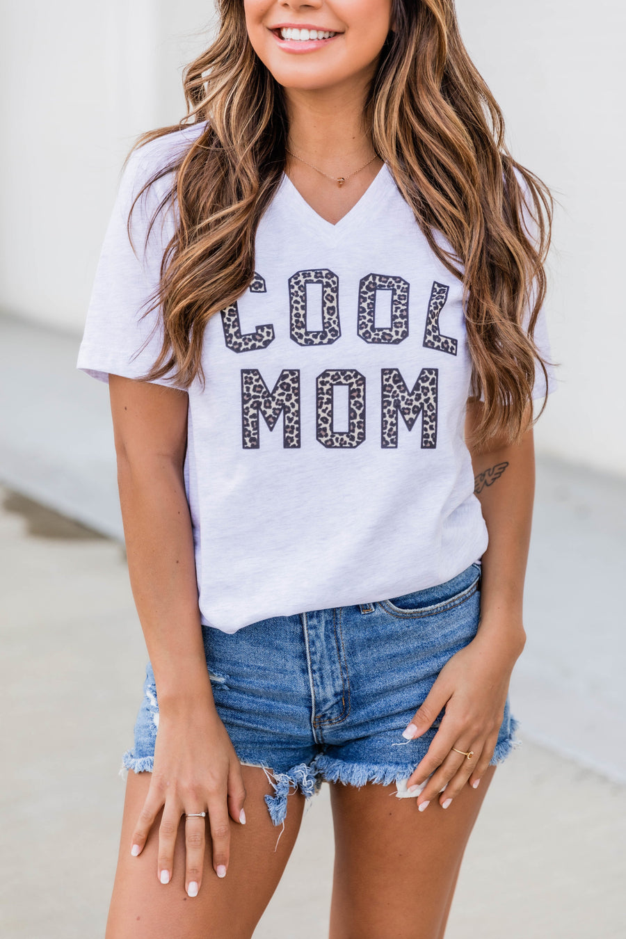 Cool Mom Animal Print Ash V-Neck Graphic Tee
