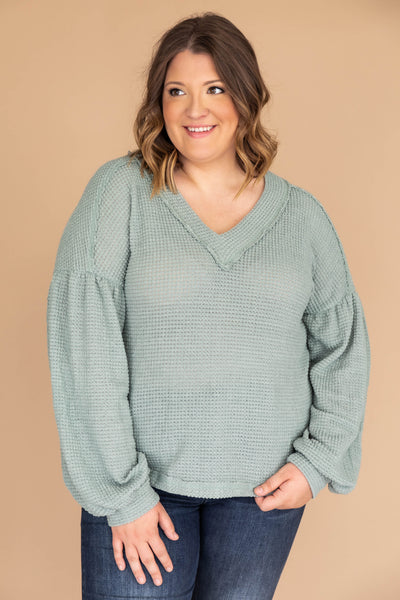 Curious About You Waffle Knit Sage Blouse