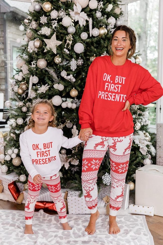 Kids OK, But First Presents White Graphic Sweatshirt