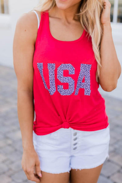 Animal Print USA Graphic Tank Red