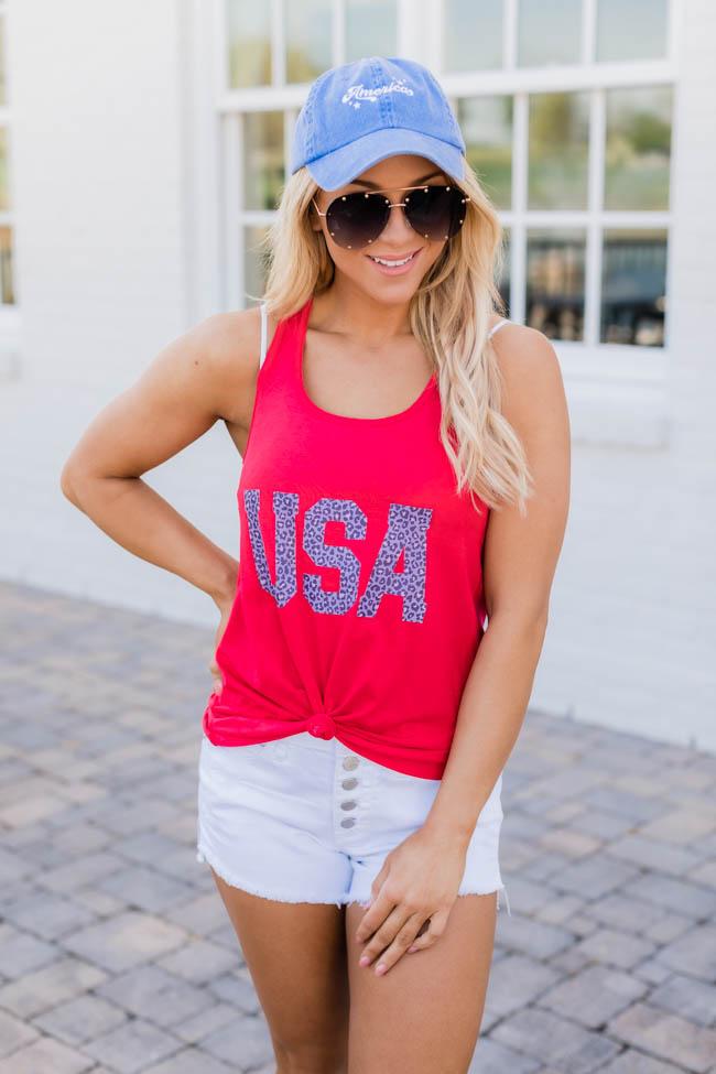Animal Print USA Graphic Tank Red