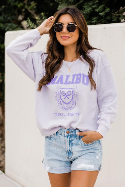 Malibu Tennis Club Graphic Soft Lavendar Sweatshirt