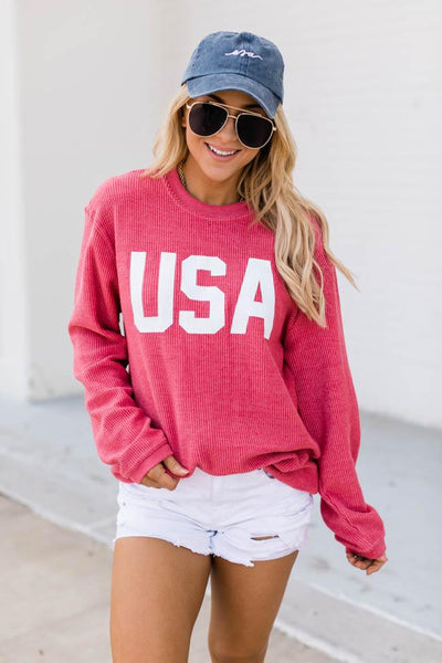 Jersey USA Graphic Red Corded Sweatshirt