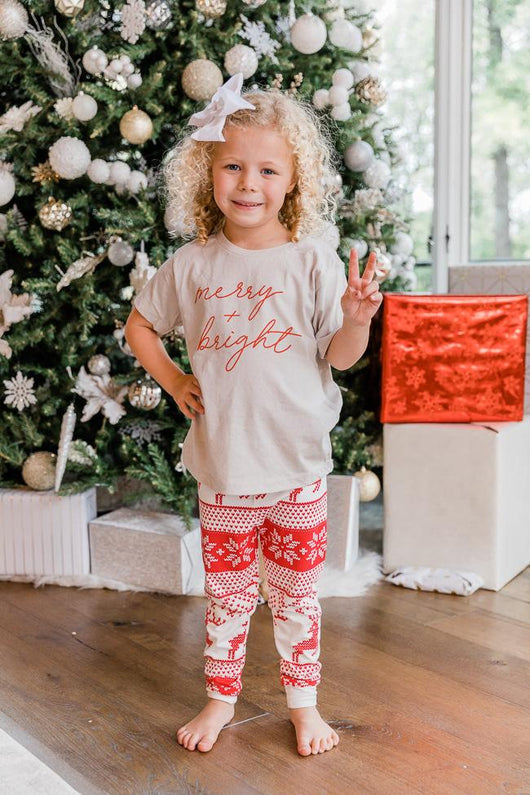 Kids Merry & Bright Script Tan Graphic Tee