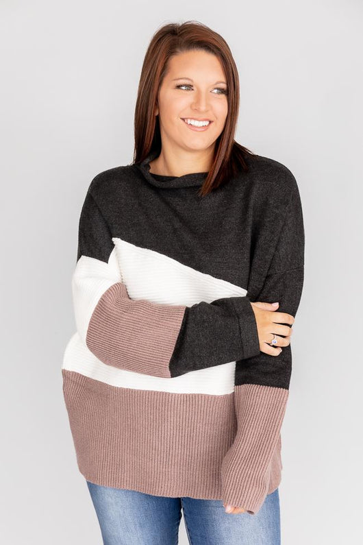 Endless Possibilities Colorblock Turtleneck Black Sweater