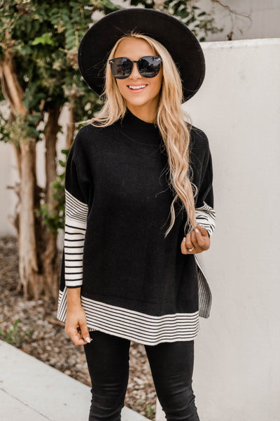 Everything You Need Black Striped Poncho