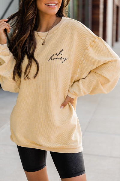 Oh Honey Embroidered Gold Corded Graphic Sweatshirt