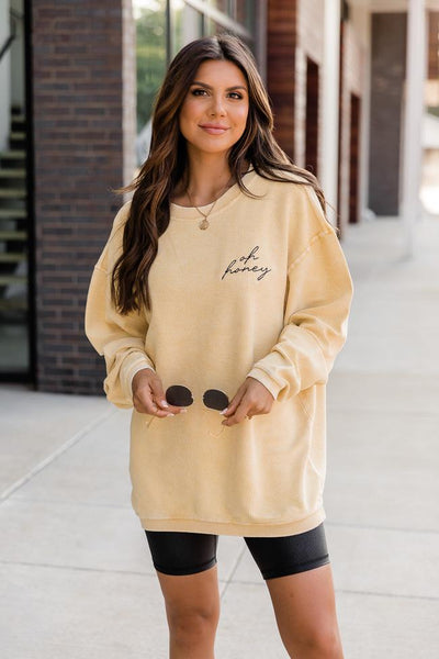 Oh Honey Embroidered Gold Corded Graphic Sweatshirt