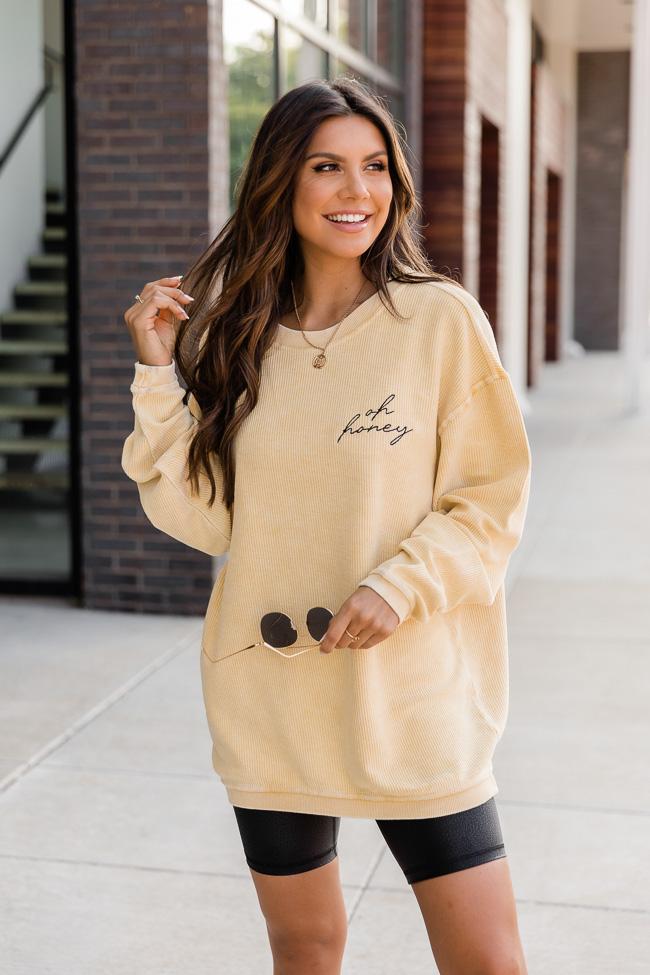 Oh Honey Embroidered Gold Corded Graphic Sweatshirt