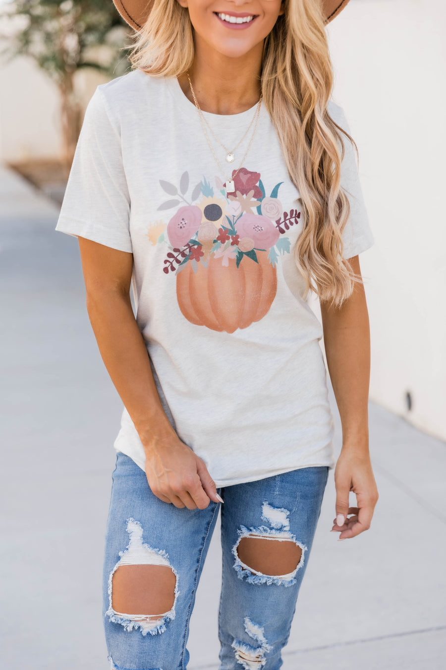 Fall Flowers Graphic Heather Natural Tee