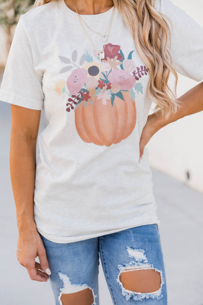 Fall Flowers Graphic Heather Natural Tee