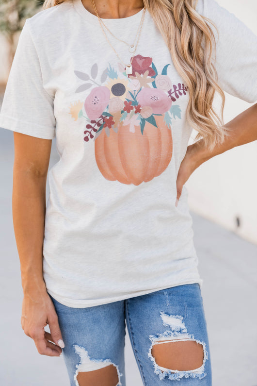 Fall Flowers Graphic Heather Natural Tee