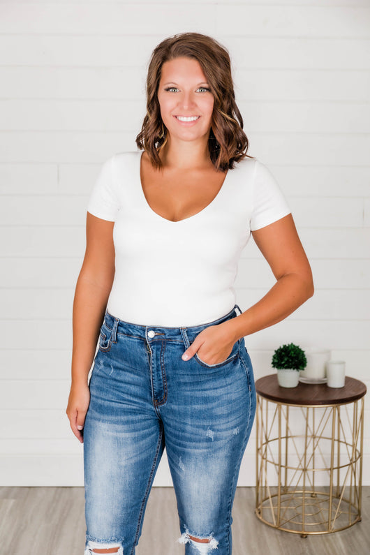 Free Soul Short Sleeve Bodysuit White