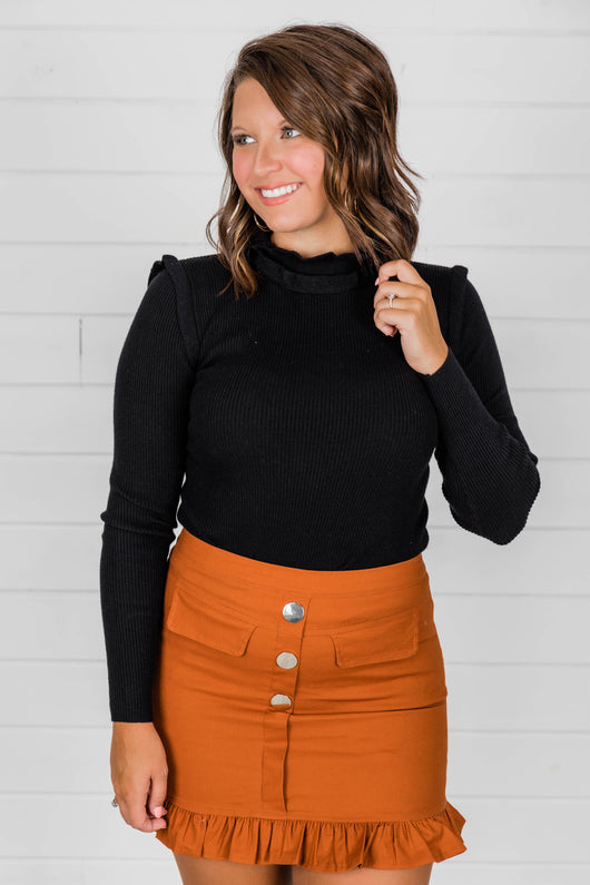Frilled For Fall Black Blouse