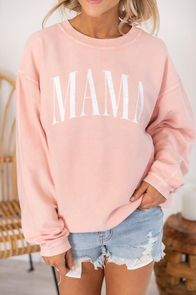 Mama Vintage Corded Graphic Pink Sweatshirt
