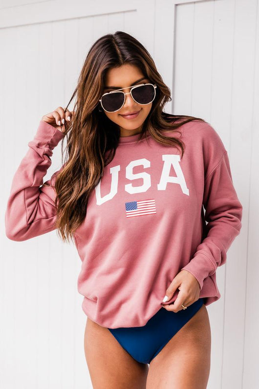 Athletic USA Flag Mauve Graphic Sweatshirt