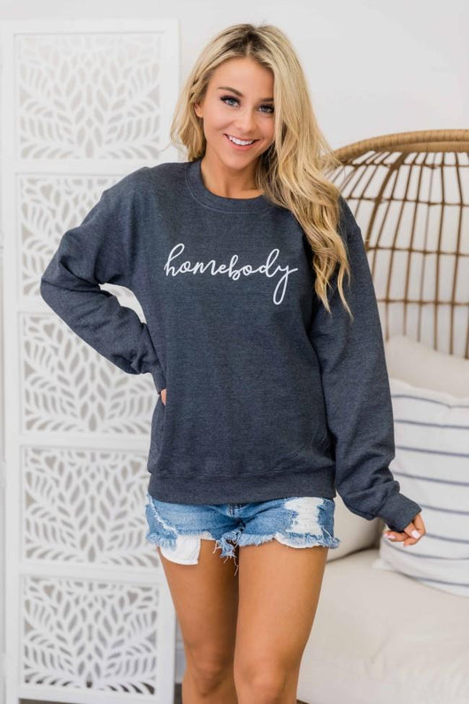 Homebody Script Dark Heather Graphic Sweatshirt