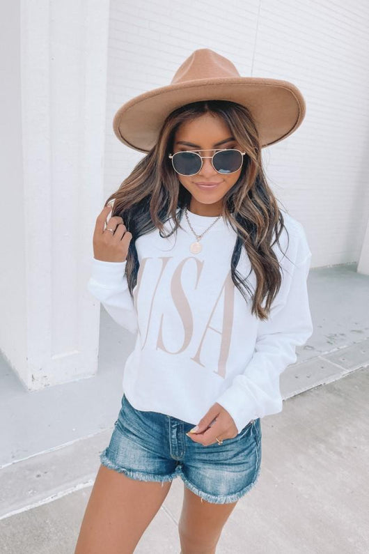 USA Varsity Graphic White Sweatshirt