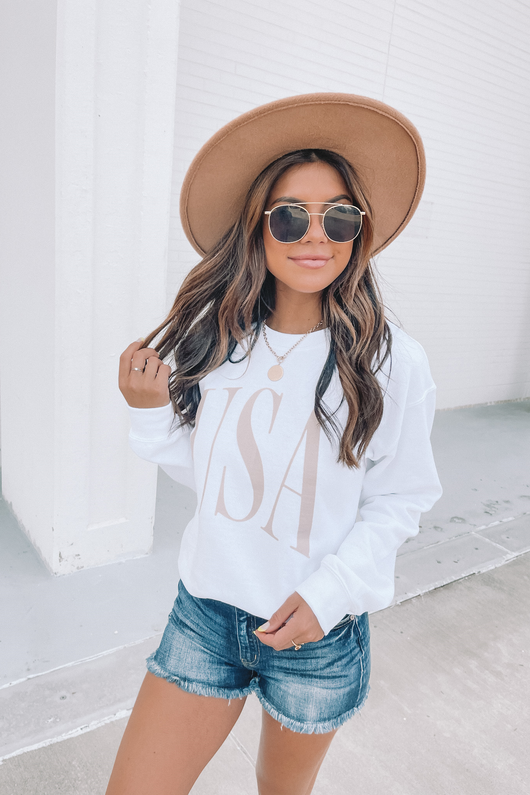 USA Varsity Graphic White Sweatshirt