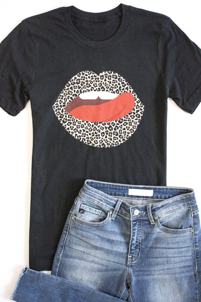 Animal Print Lips Black Heather Graphic Tee