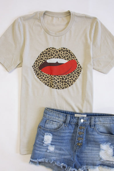 Animal Print Lips Graphic Tee Heather Dust