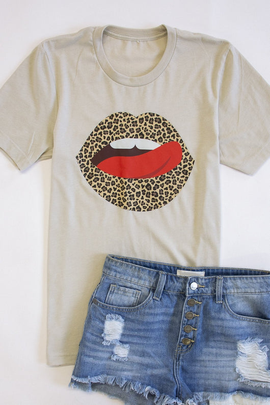 Animal Print Lips Graphic Tee Heather Dust