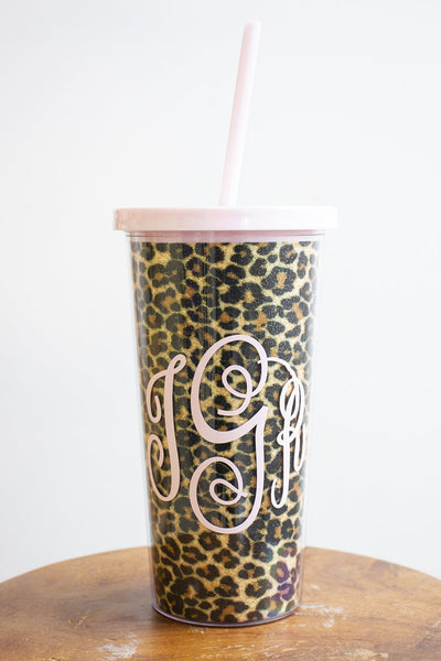 Cheetah Print Monogram Tumbler 24oz