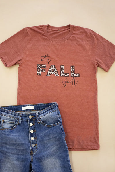 It's Fall Y'all Animal Print Rust Graphic Tee