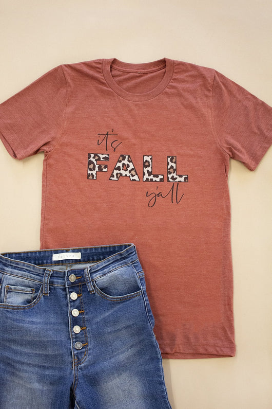It's Fall Y'all Animal Print Rust Graphic Tee