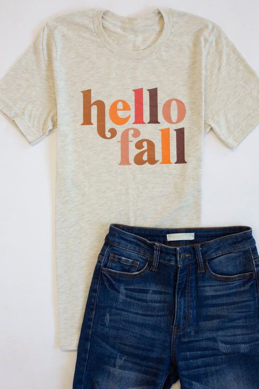 Hello Fall Multicolor Graphic Oatmeal Tee