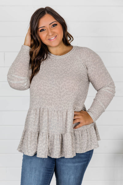 I'll Never Be Far Taupe Animal Print Blouse