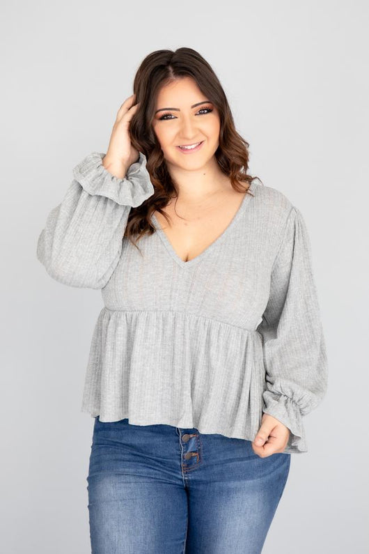 It's All Because Of You Grey Blouse