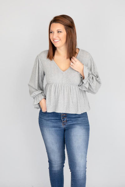 It's All Because Of You Grey Blouse