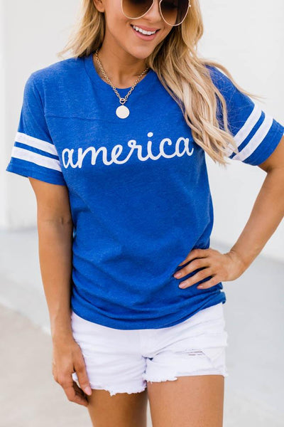 America Script Varsity Graphic Tee Blue