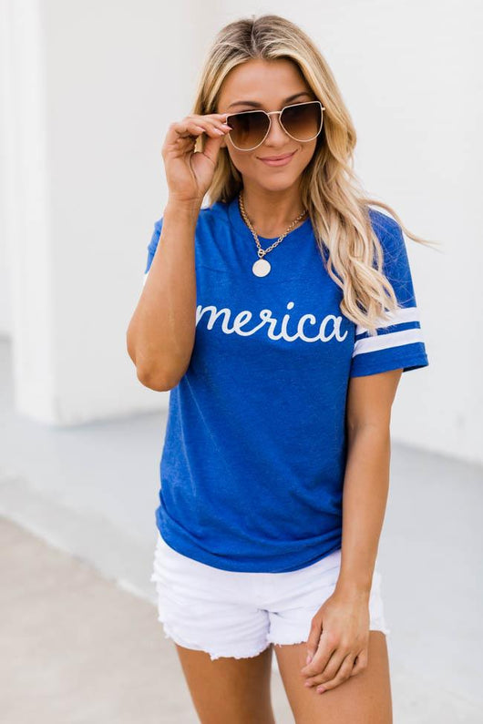 America Script Varsity Graphic Tee Blue