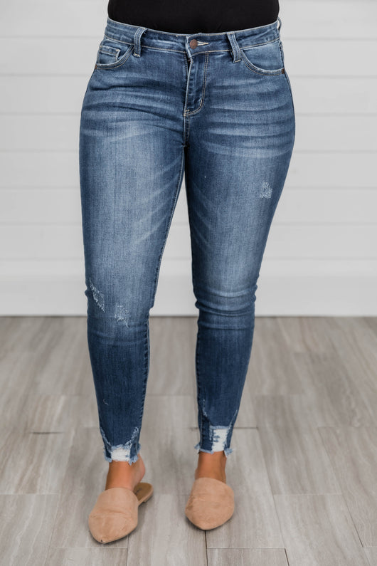 Jolie Distressed Hem Medium Wash Jeans