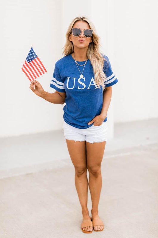Classic USA Varsity Graphic Tee Blue