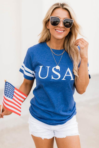 Classic USA Varsity Graphic Tee Blue