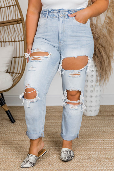 Kristen Paperbag Waist Distressed Mom Jeans