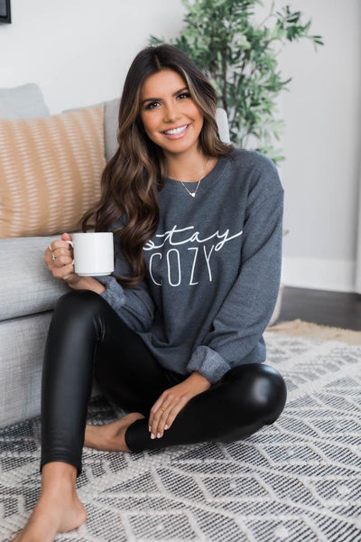 Stay Cozy Dark Heather Graphic Sweatshirt