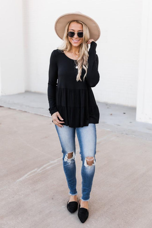 Layered In Tiers Black Blouse