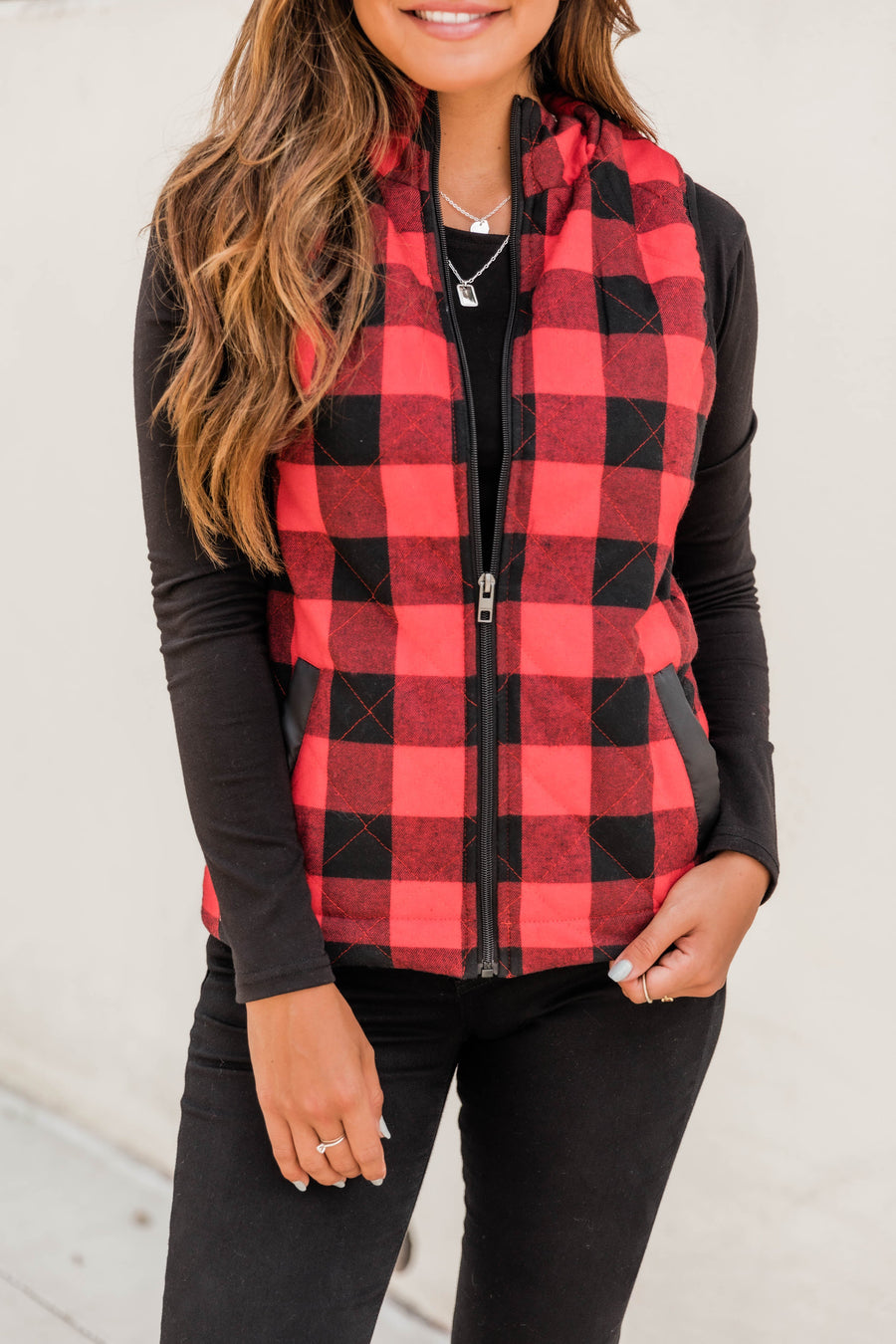 Let's Go Falling In Love Red Plaid Vest