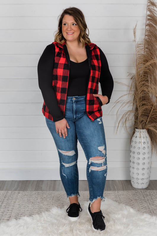 Let's Go Falling In Love Red Plaid Vest