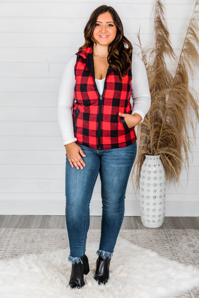 Let's Go Falling In Love Red Plaid Vest