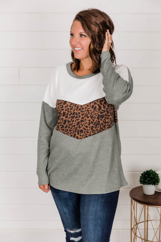 Listen To Your Soul Animal Print Blouse Olive