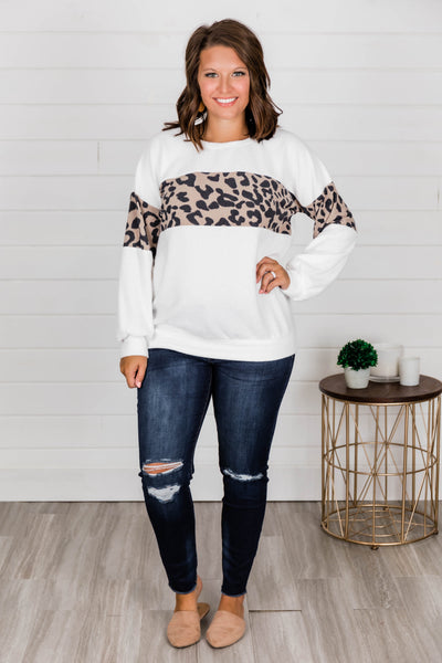 Living Lazy Animal Print Pullover Ivory